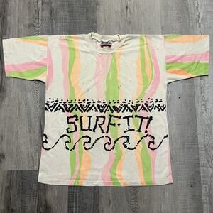VTG GymGear 80s SURF IT Colorful Crop Gym Fitness Work Out Beach Surfer Shirt